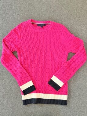 Tommy Hilfiger cable knit sweater women medium fitted cotton preppy academia y2k